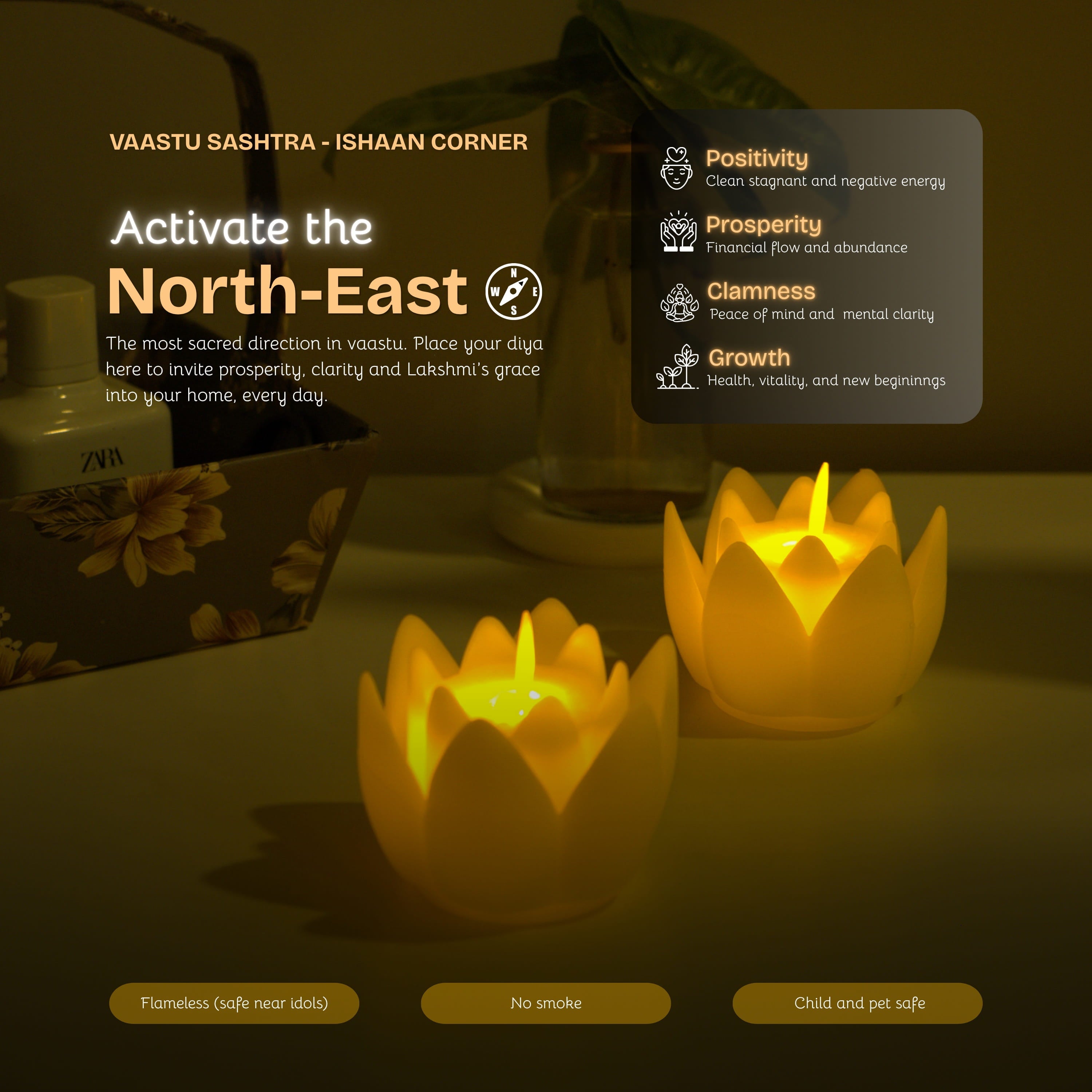 Vastu Lotus LED Candle - Flameless Puja Diya