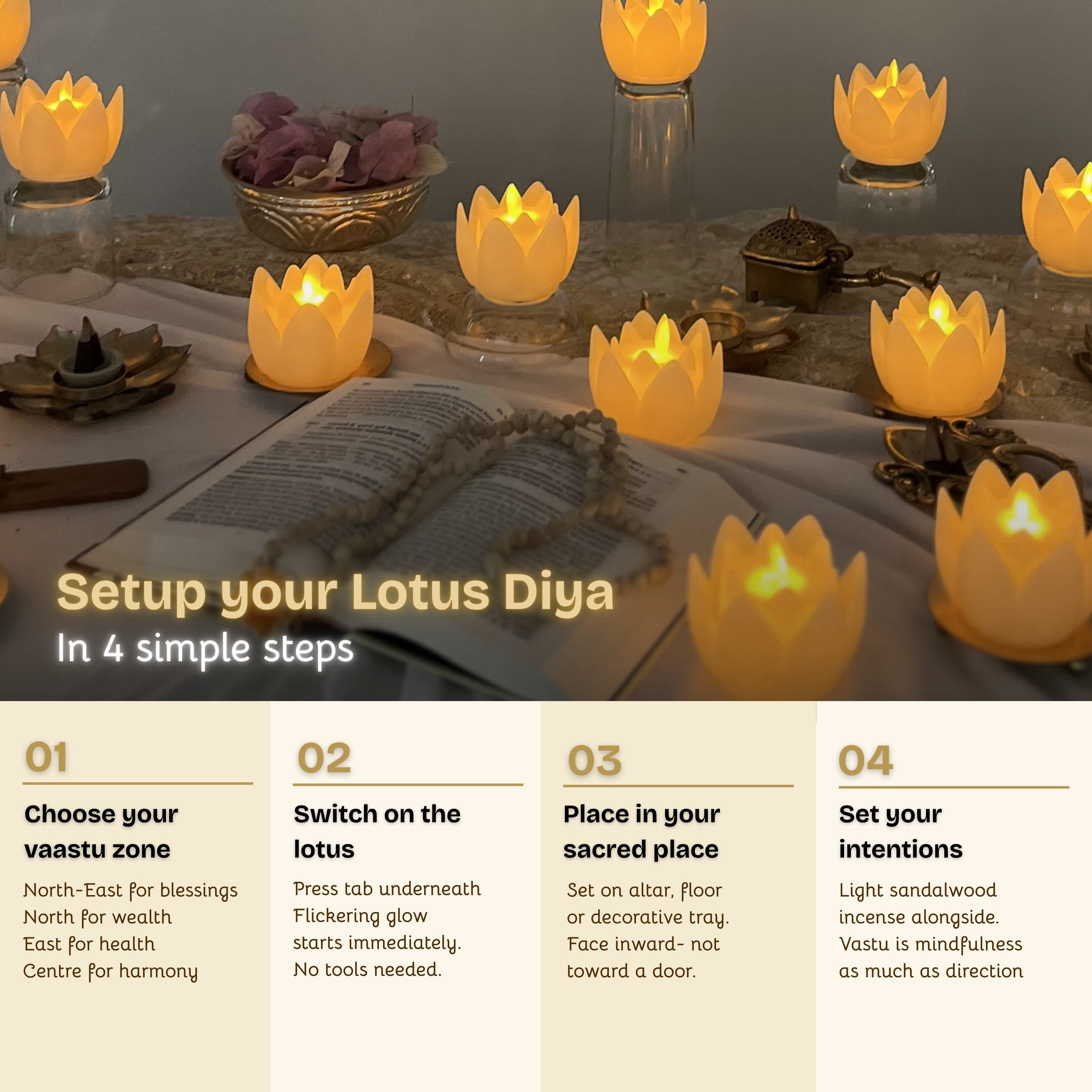 Vastu Lotus LED Candle - Flameless Puja Diya