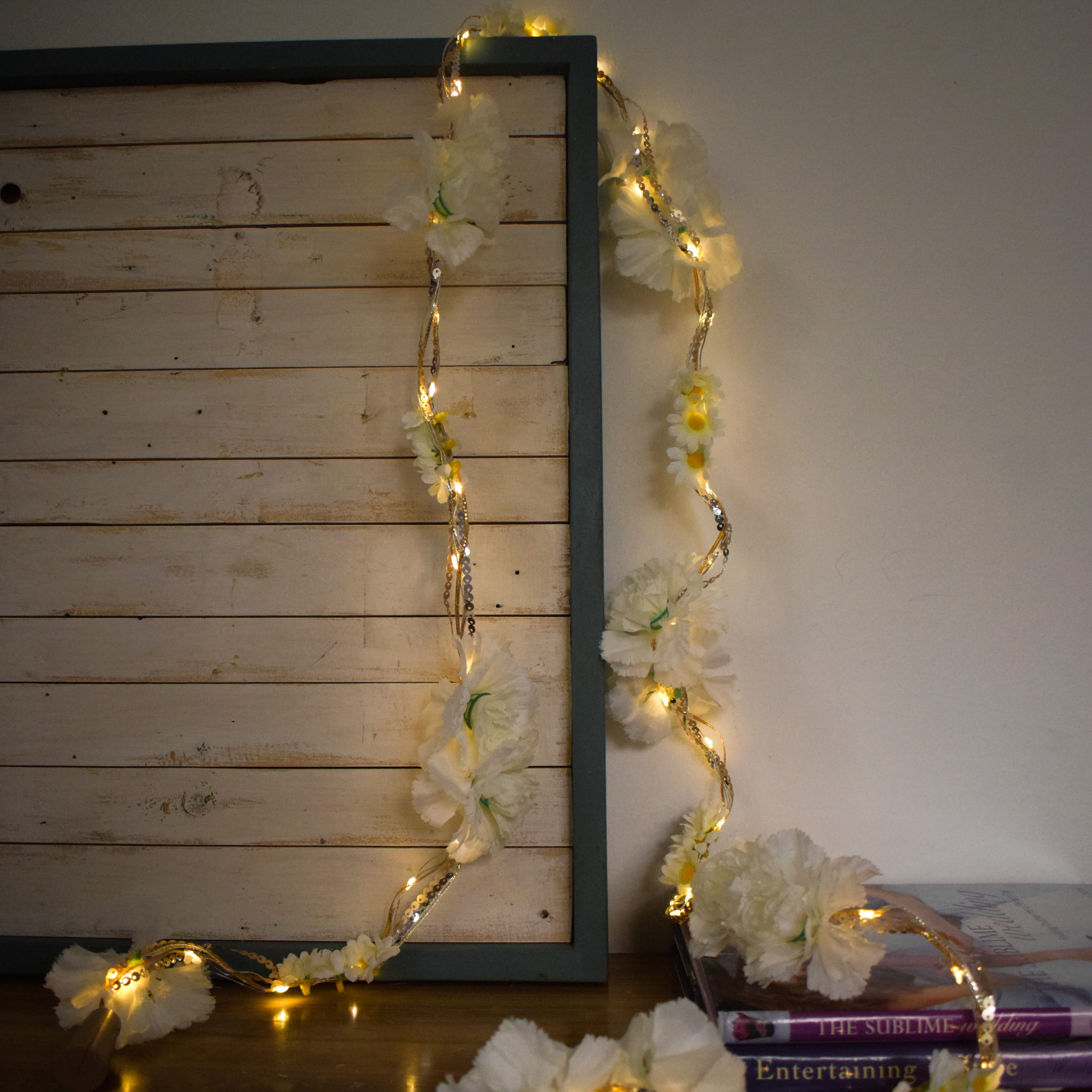 Shimmer Fairy Light (Battery Operated) with Artificial Flowers - 75inch Length