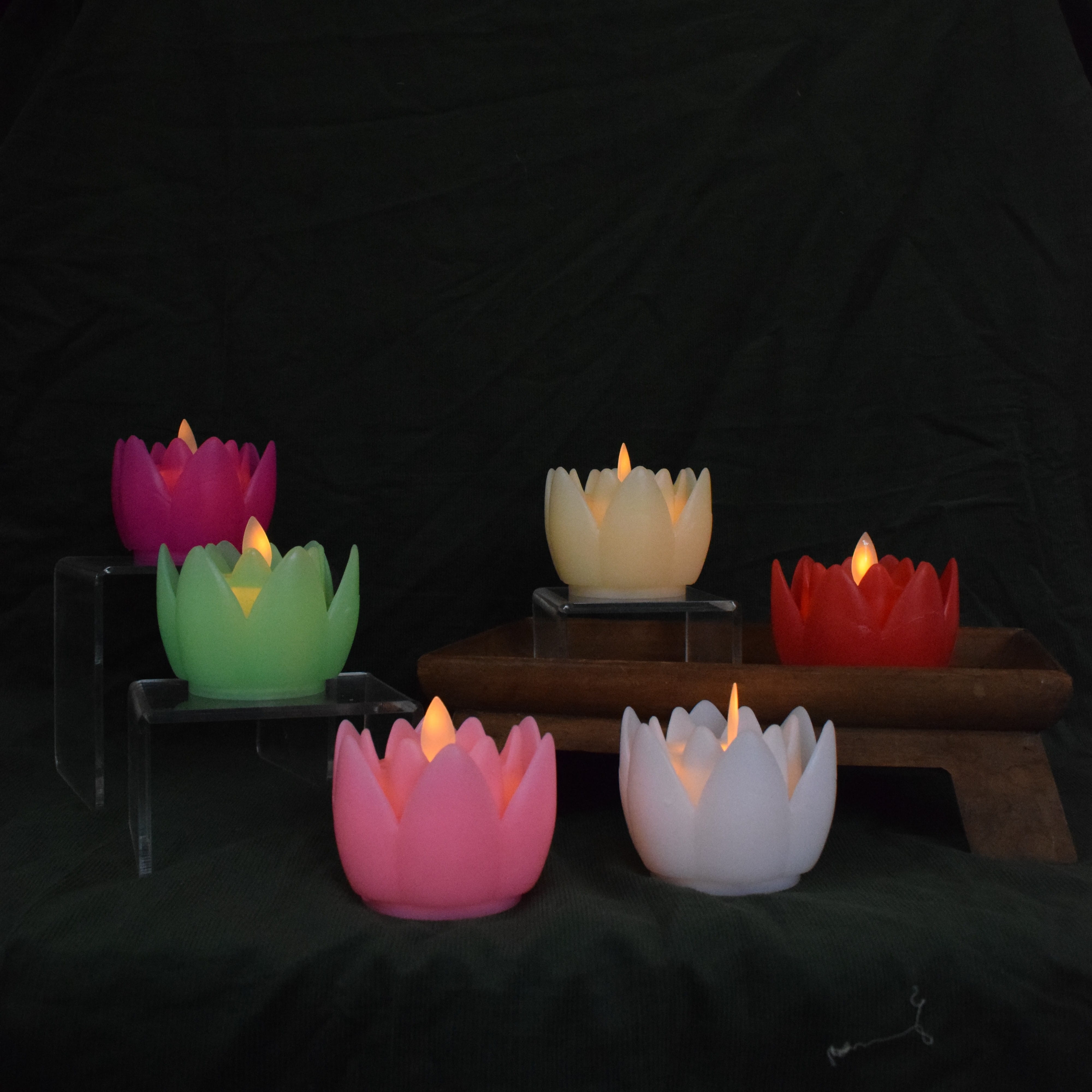 Colourful Lotus LED Candles Set of 6