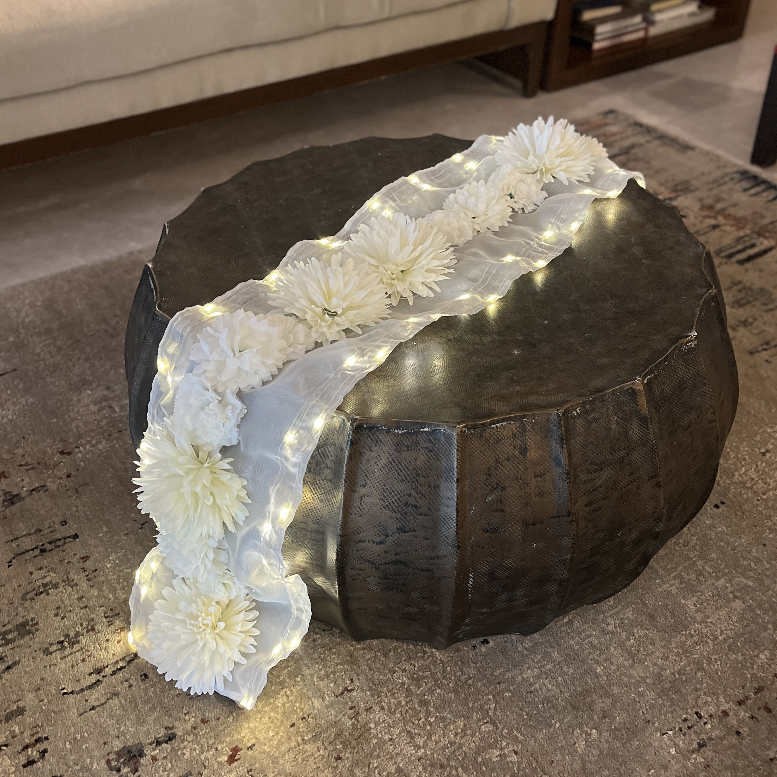 Floral Runner with Organza Fabric and Fairy Lights (Battery Operated) - 62inch length
