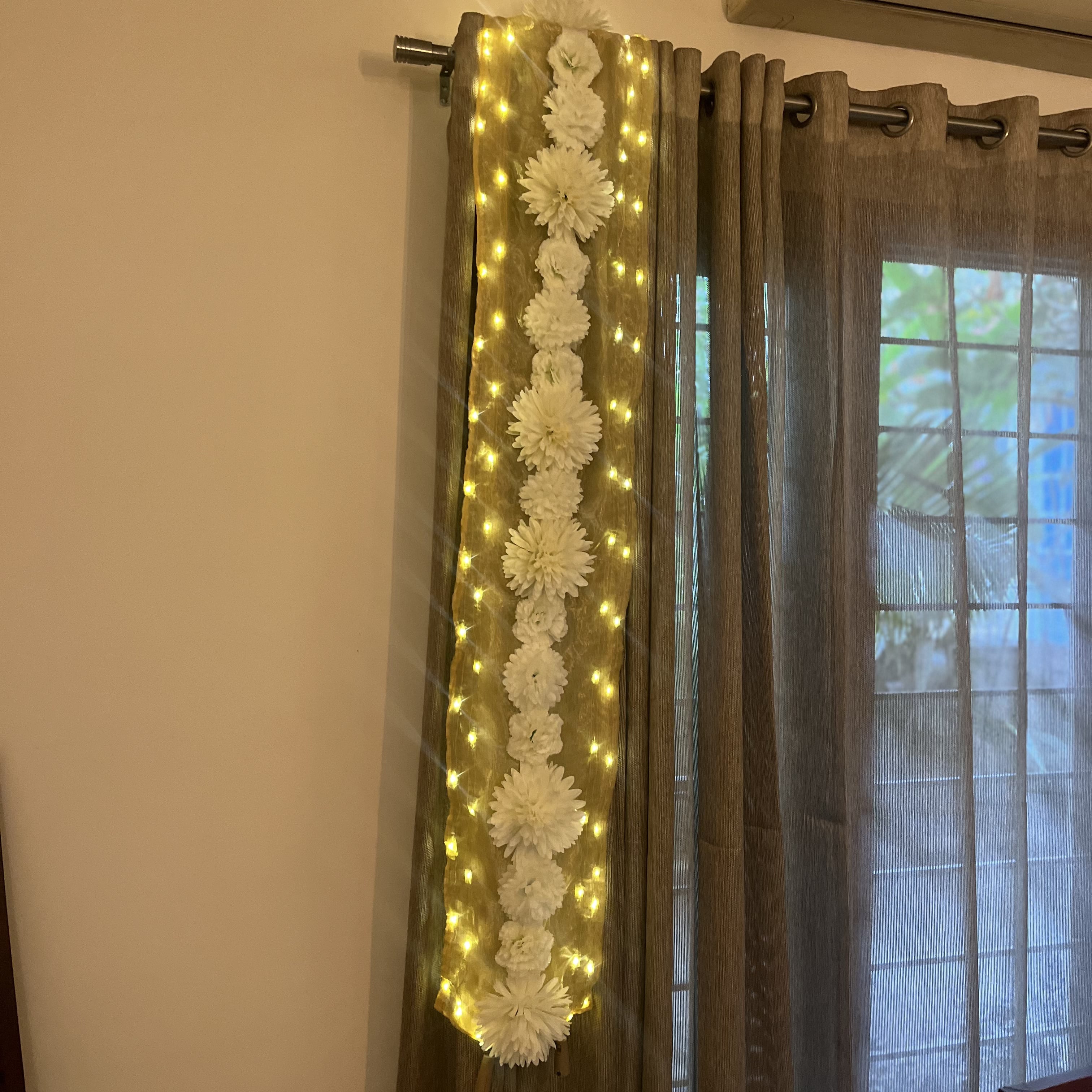 Floral Runner with Organza Fabric and Fairy Lights (Battery Operated) - 62inch length