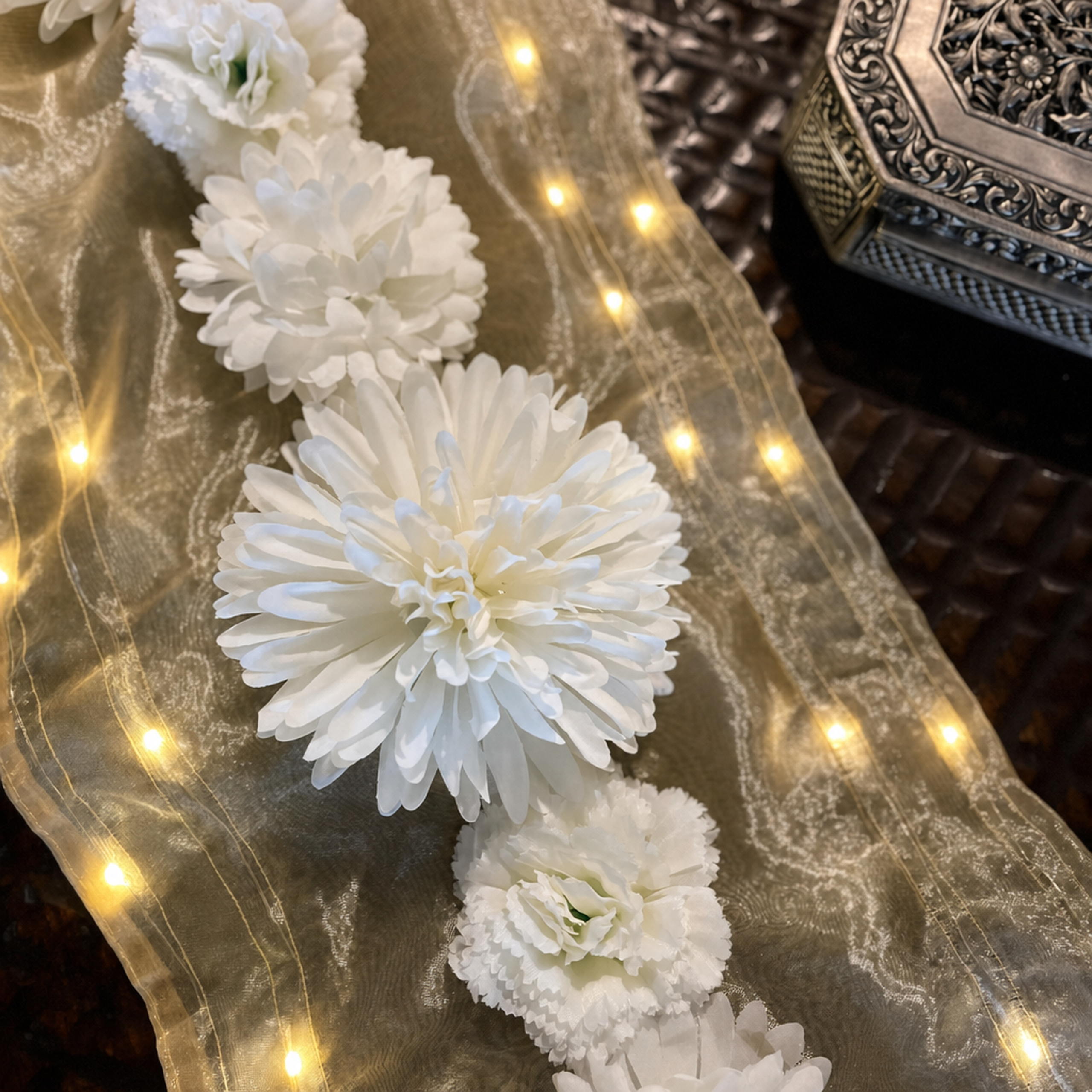 Floral Runner with Organza Fabric and Fairy Lights (Battery Operated) - 54inch length