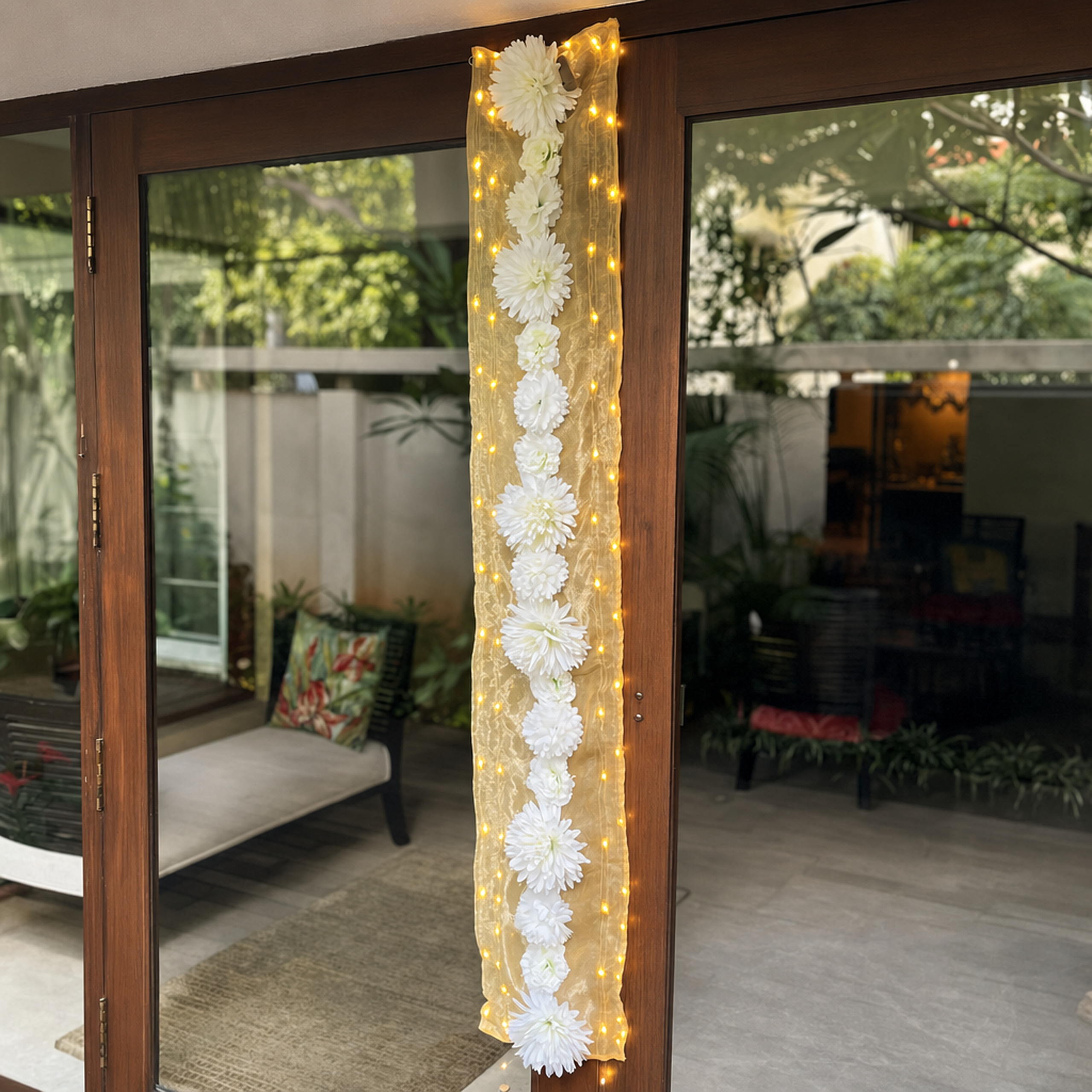 Floral Runner with Organza Fabric and Fairy Lights (Battery Operated) - 54inch length