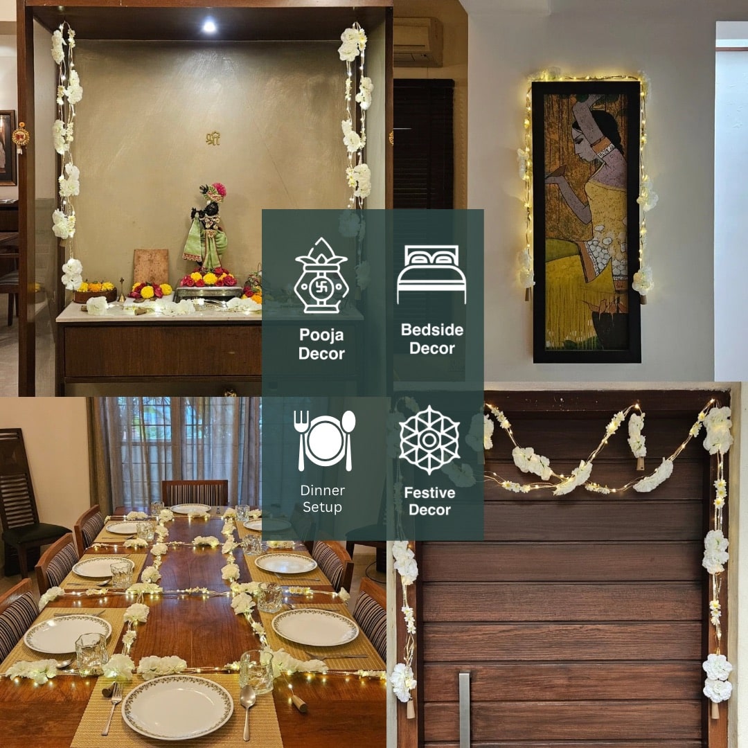 Shimmer Fairy Light (Battery Operated) with Artificial Flowers - 75inch Length