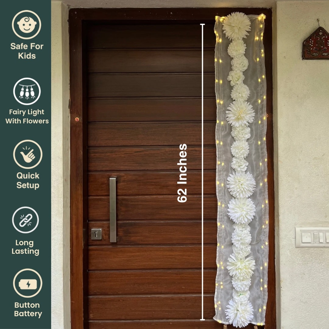 Floral Runner with Organza Fabric and Fairy Lights (Battery Operated) - 62inch length