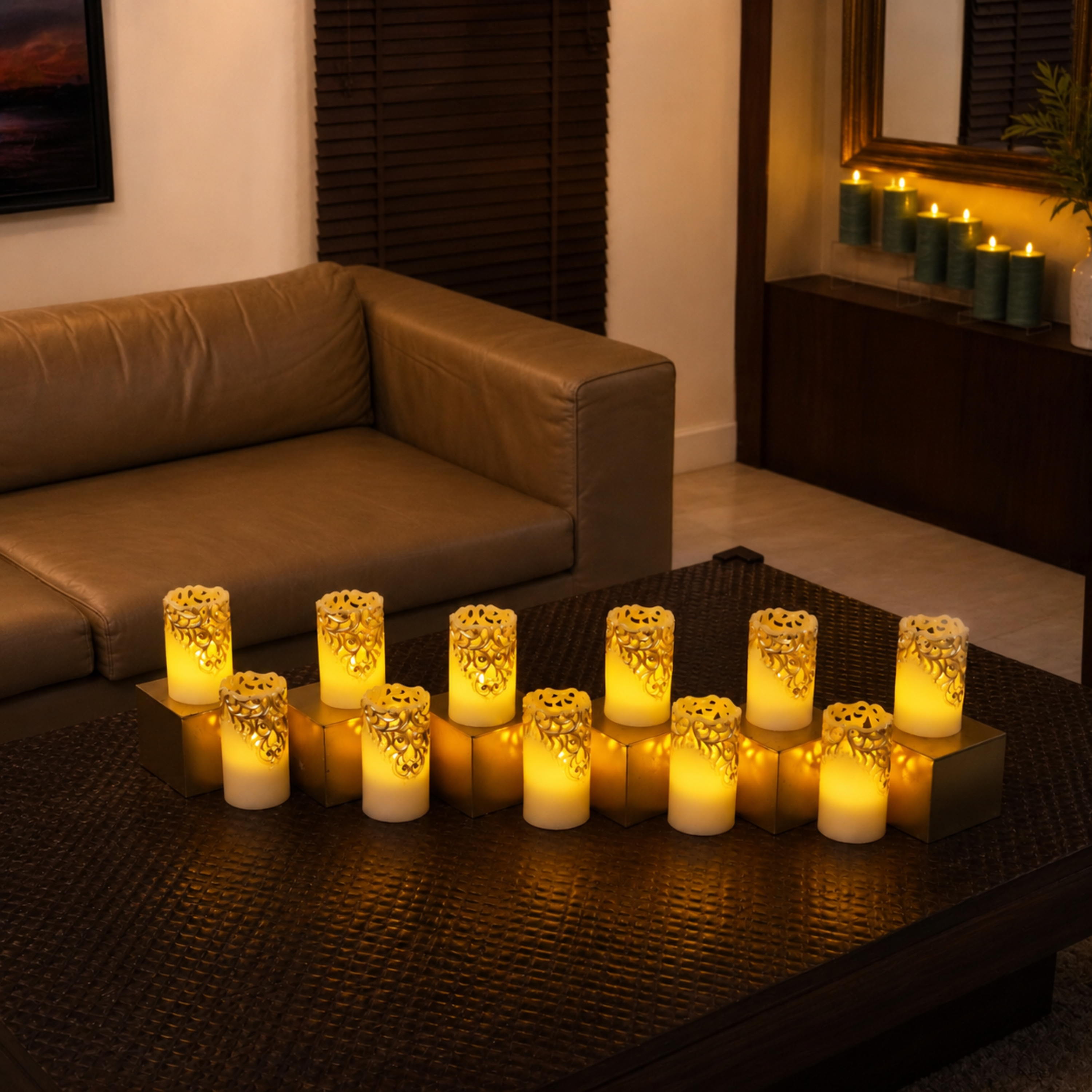 LED Carved Wax Coated Pillar Candle