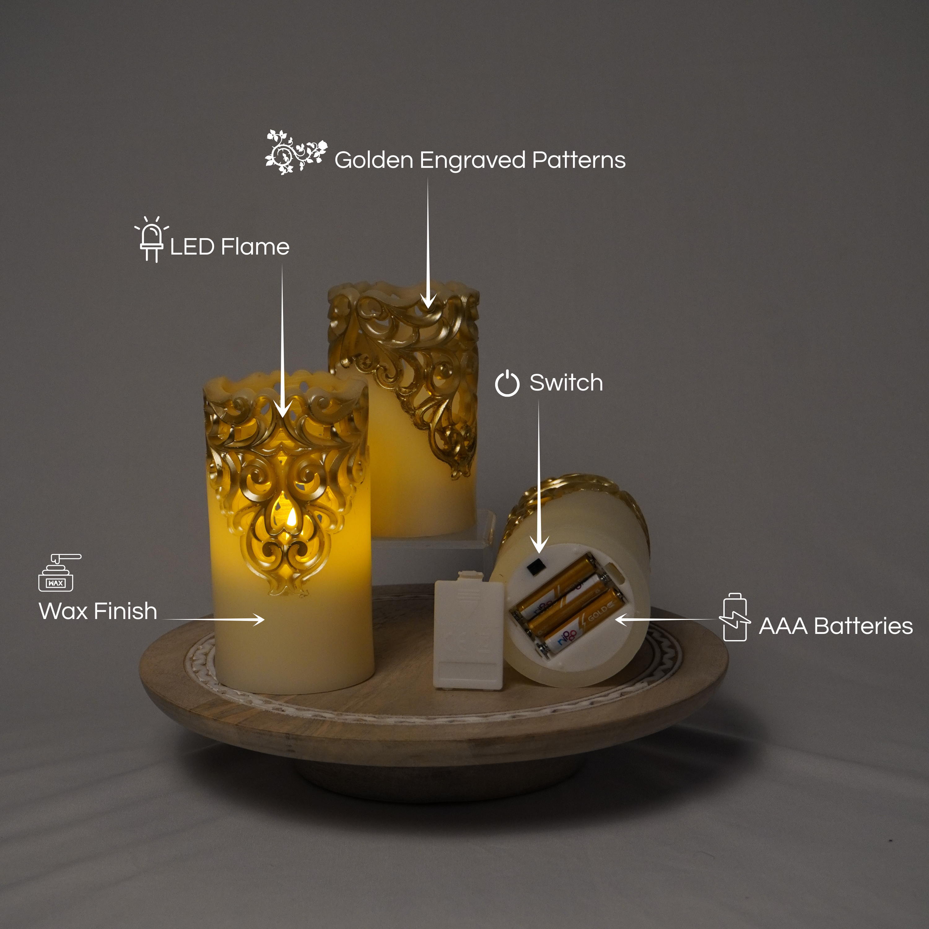 LED Carved Wax Coated Pillar Candle