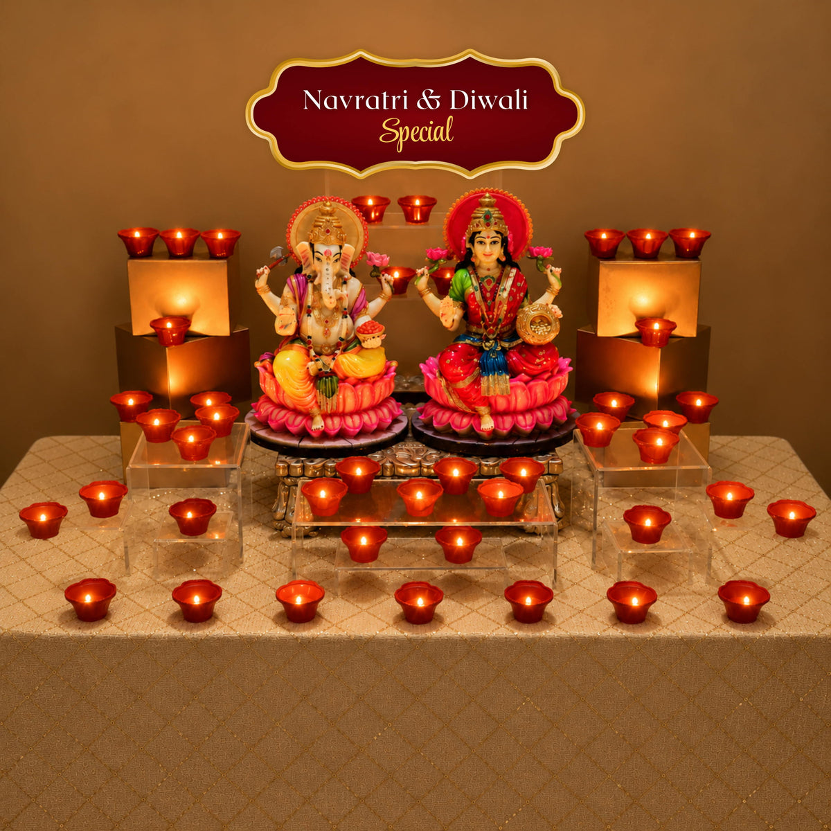Navratri and Diwali special LED diya pooja setting