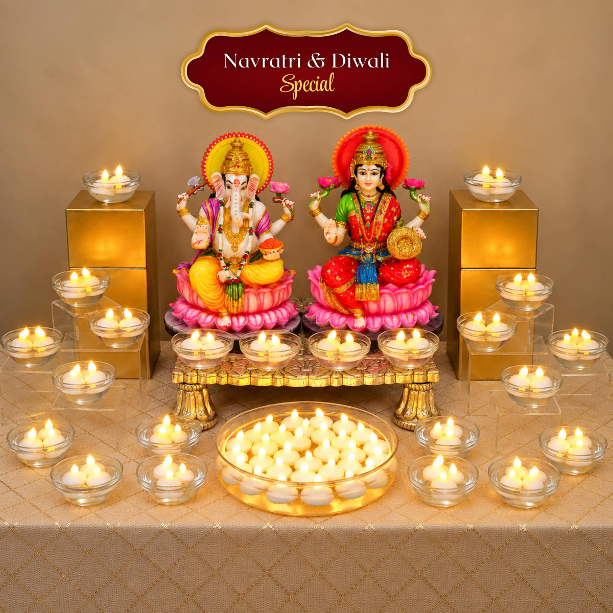 Navratri and Diwali special LED floating candle pooja setting