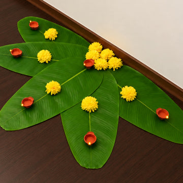 Diwali Rangoli Kit (Banana Leaf, LED Diyas and Flowers)