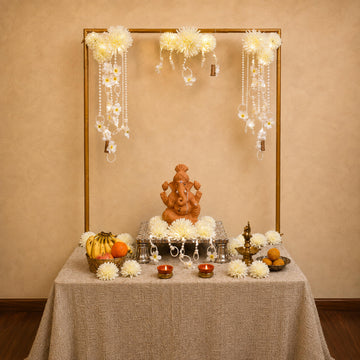 Pearl Toran with Fairy Lights (Battery Operated) - Ganesh Chaturthi Mandap Decor