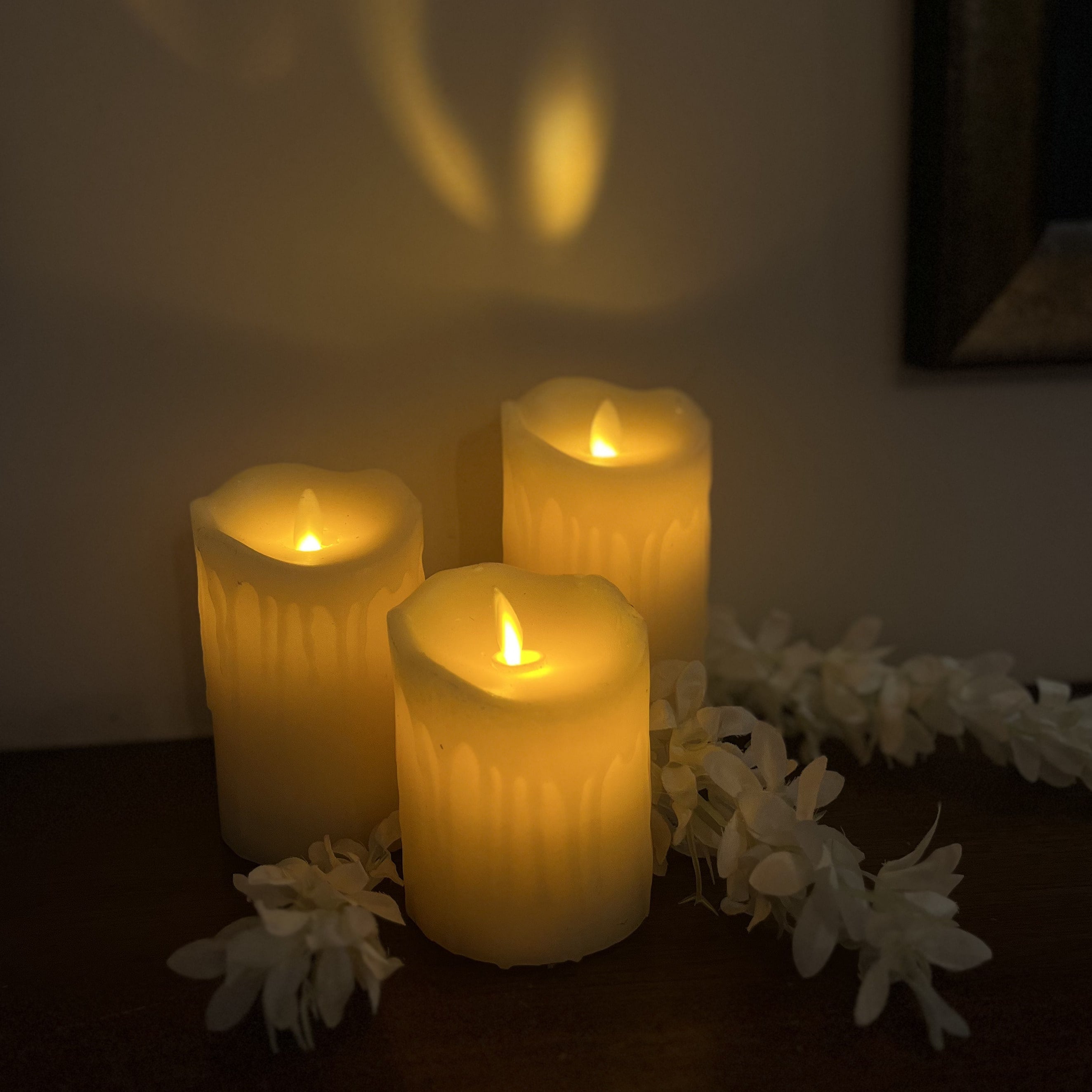 Dancing Flame Wax Coated LED Candle Set of 3