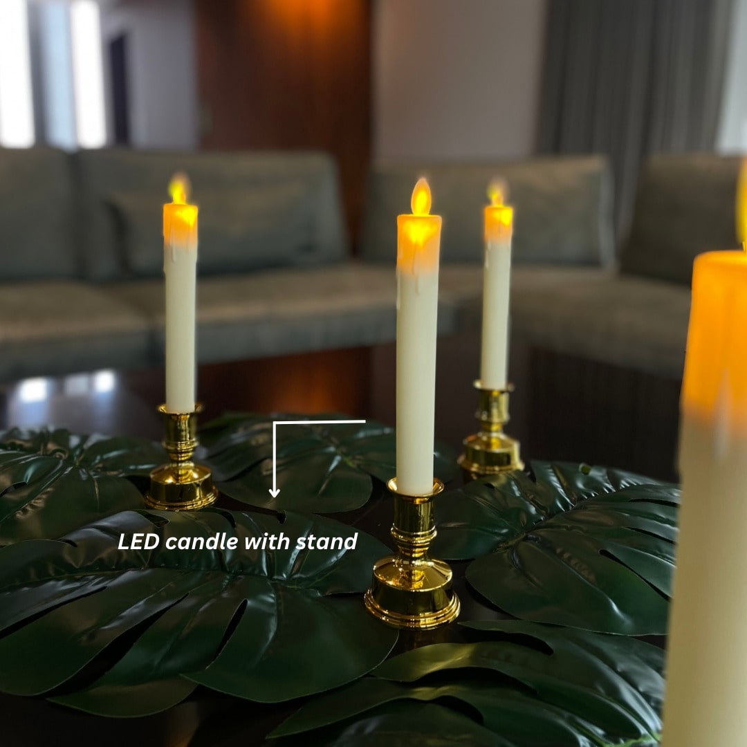 Monstera Leaves + LED Candles Set