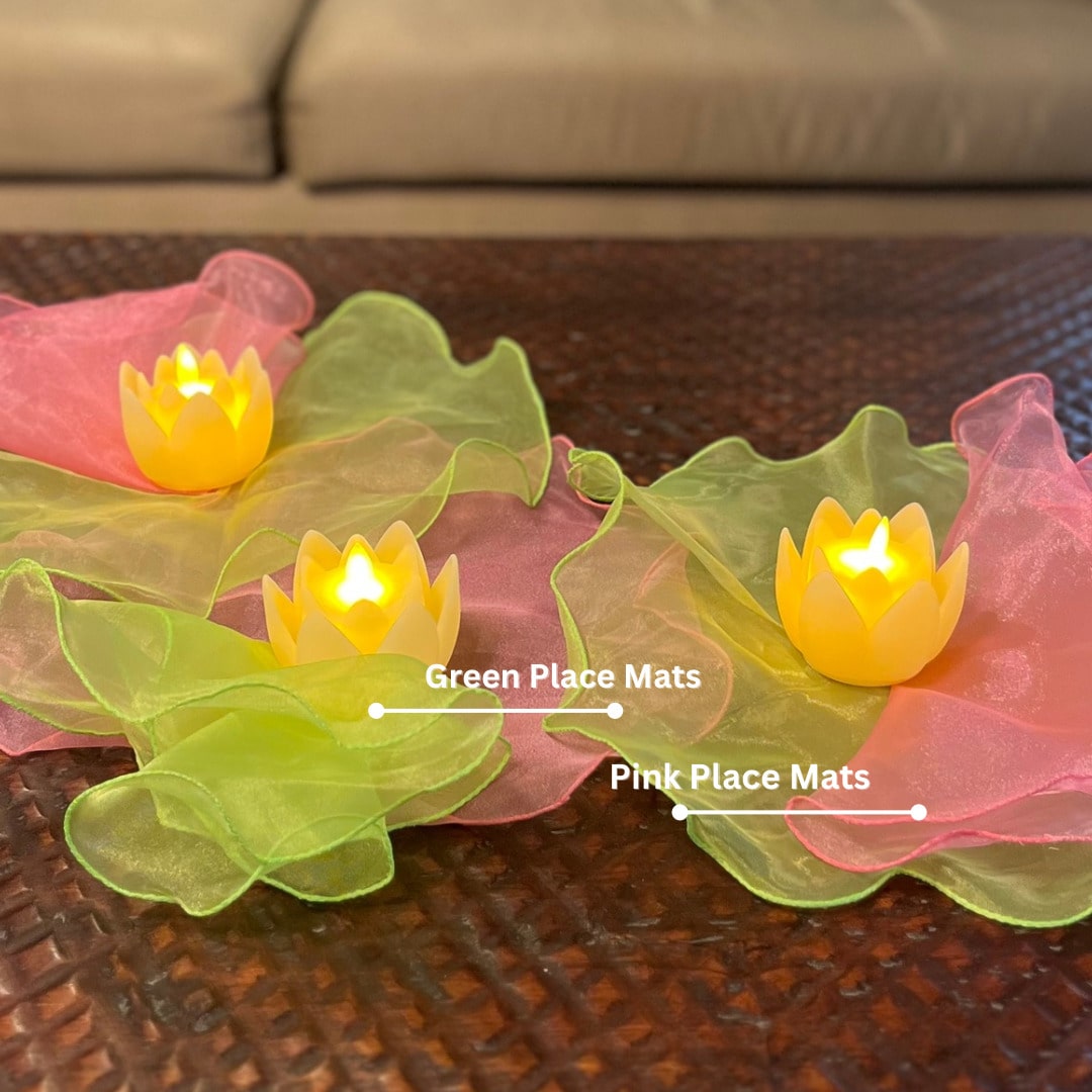 Organza Place Mats + Lotus LED Candles Set