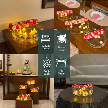 Glass Urli with Artificial Flowers and LED Floating Candles
