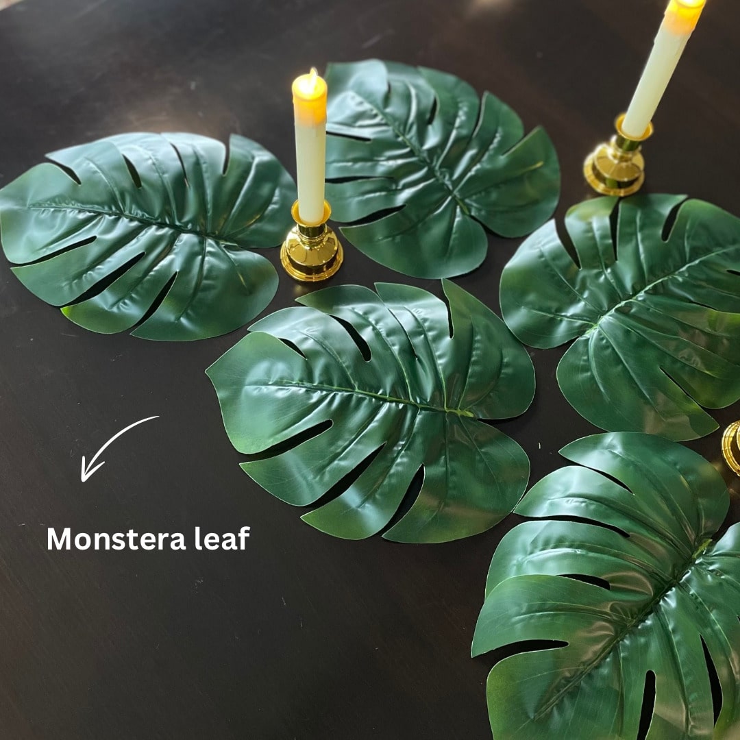 Monstera Leaves + LED Candles Set