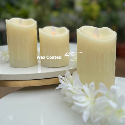 Dancing Flame Wax Coated LED Candle Set of 3