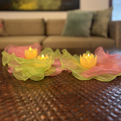 Organza Place Mats + Lotus LED Candles Set