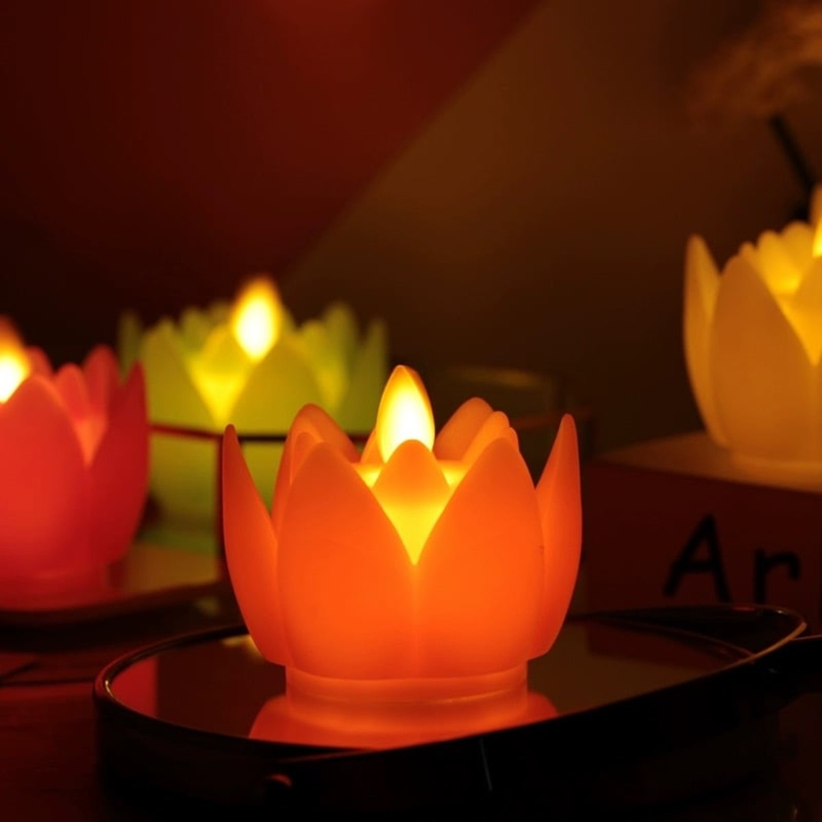 Colourful Lotus LED Candles Set of 6 (Flickering Flame)