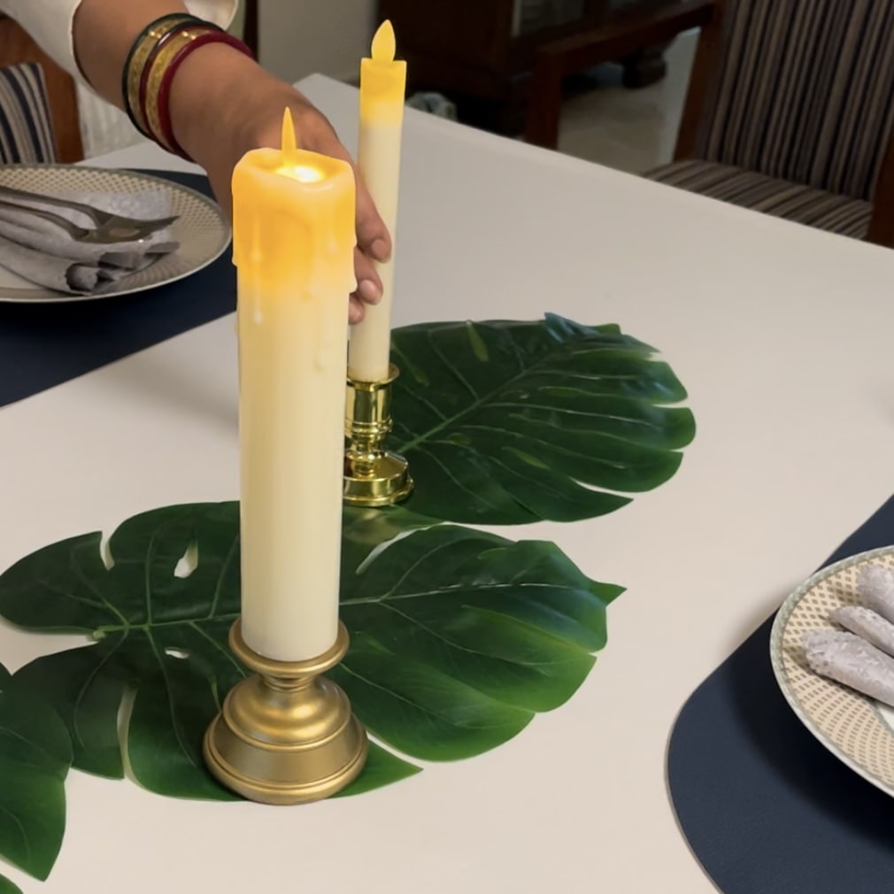 Monstera Leaves + LED Candles Set