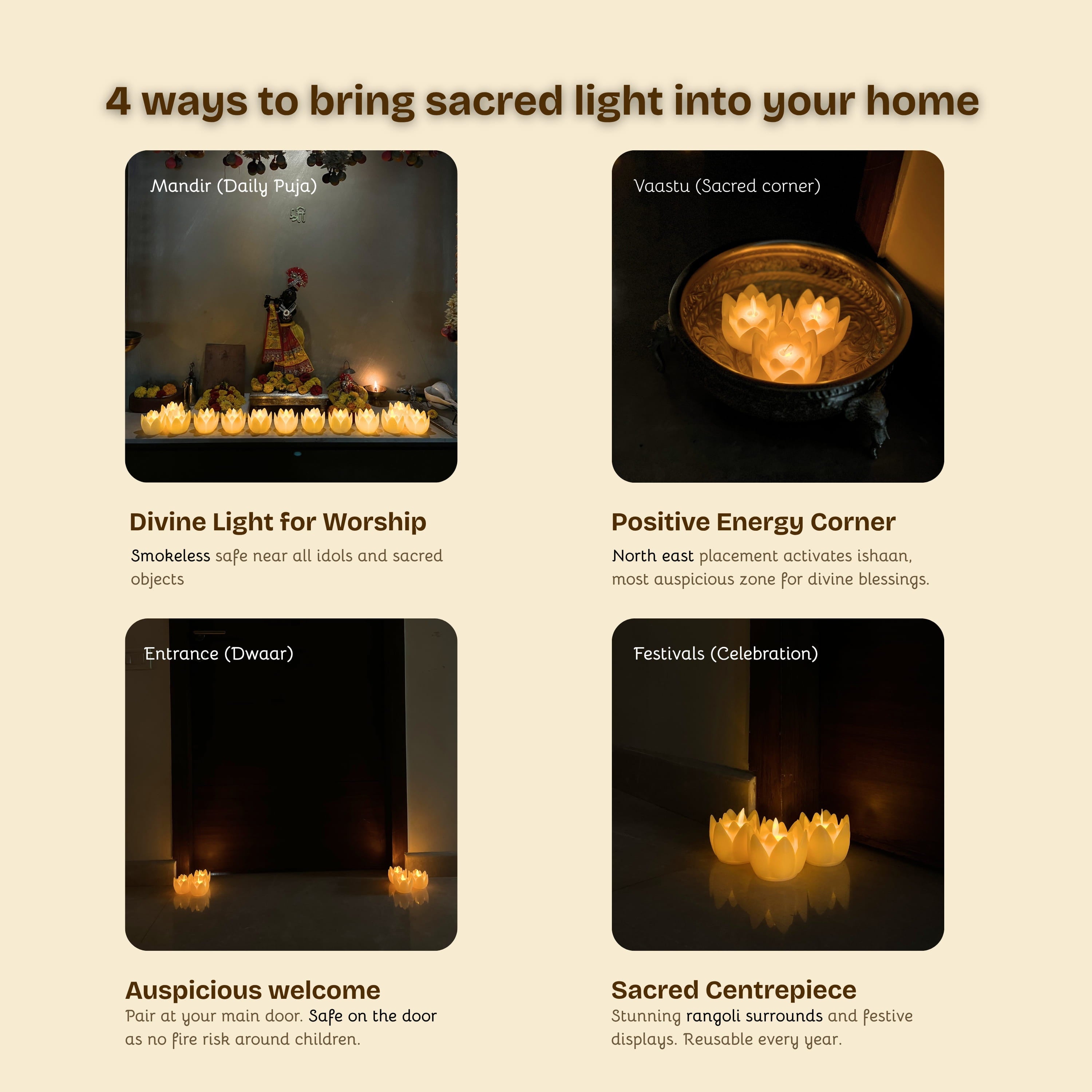 Vastu Lotus LED Candle - Flameless Puja Diya