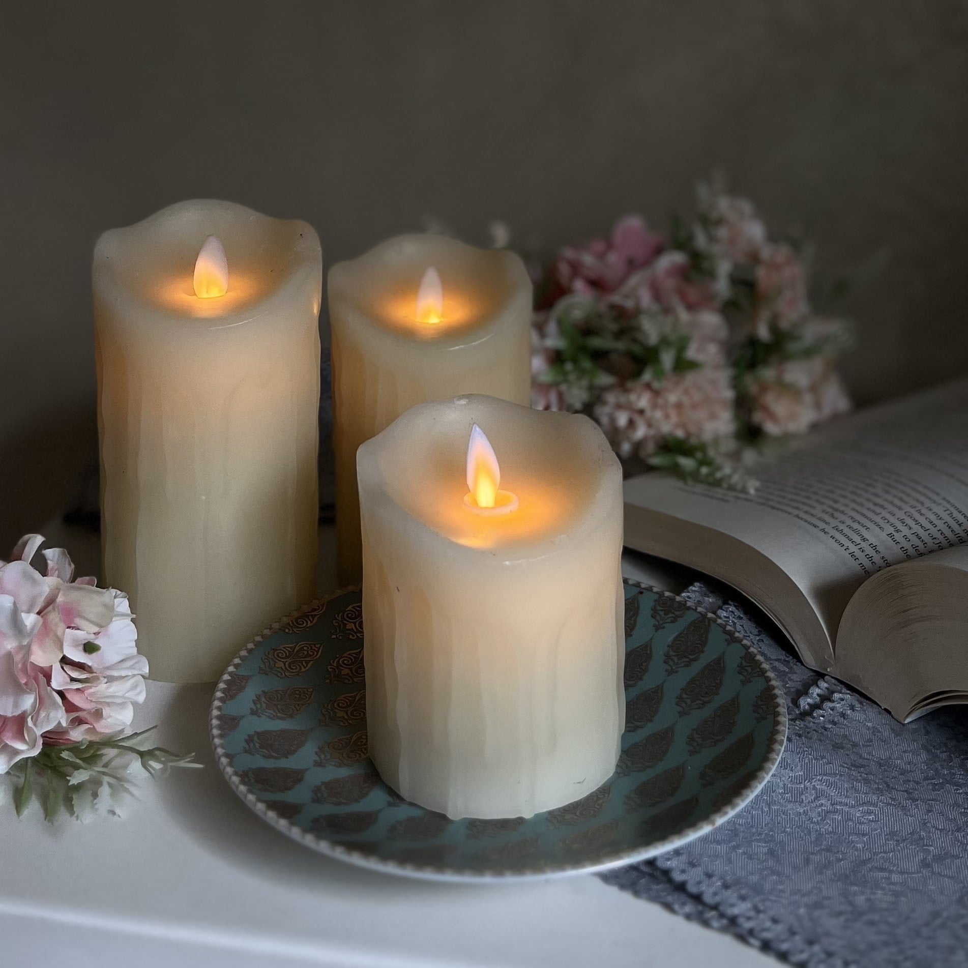 Dancing Flame Wax Coated LED Candle Set of 3