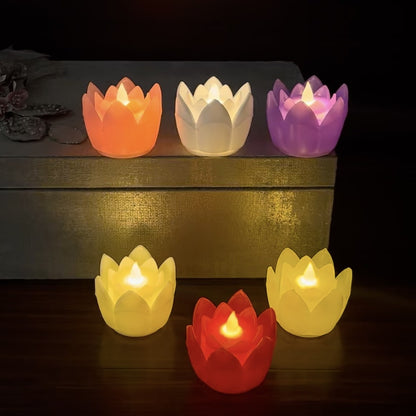 Colourful Lotus LED Candles Set of 6 (Non Flickering Flame)