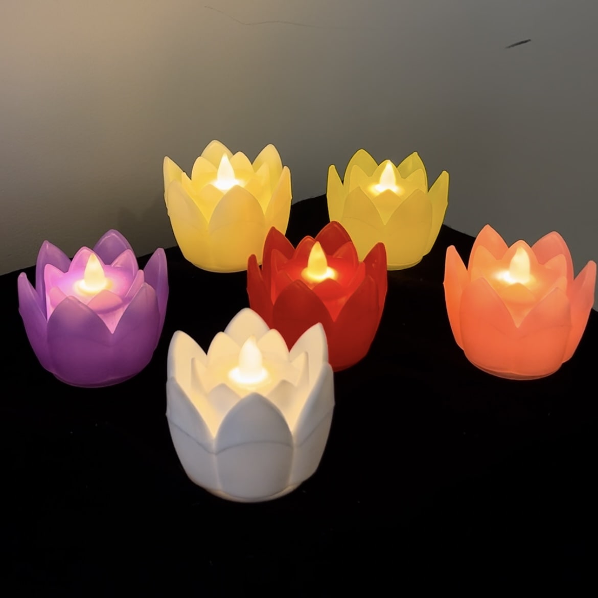 Colourful Lotus LED Candles Set of 6 (Non Flickering Flame)