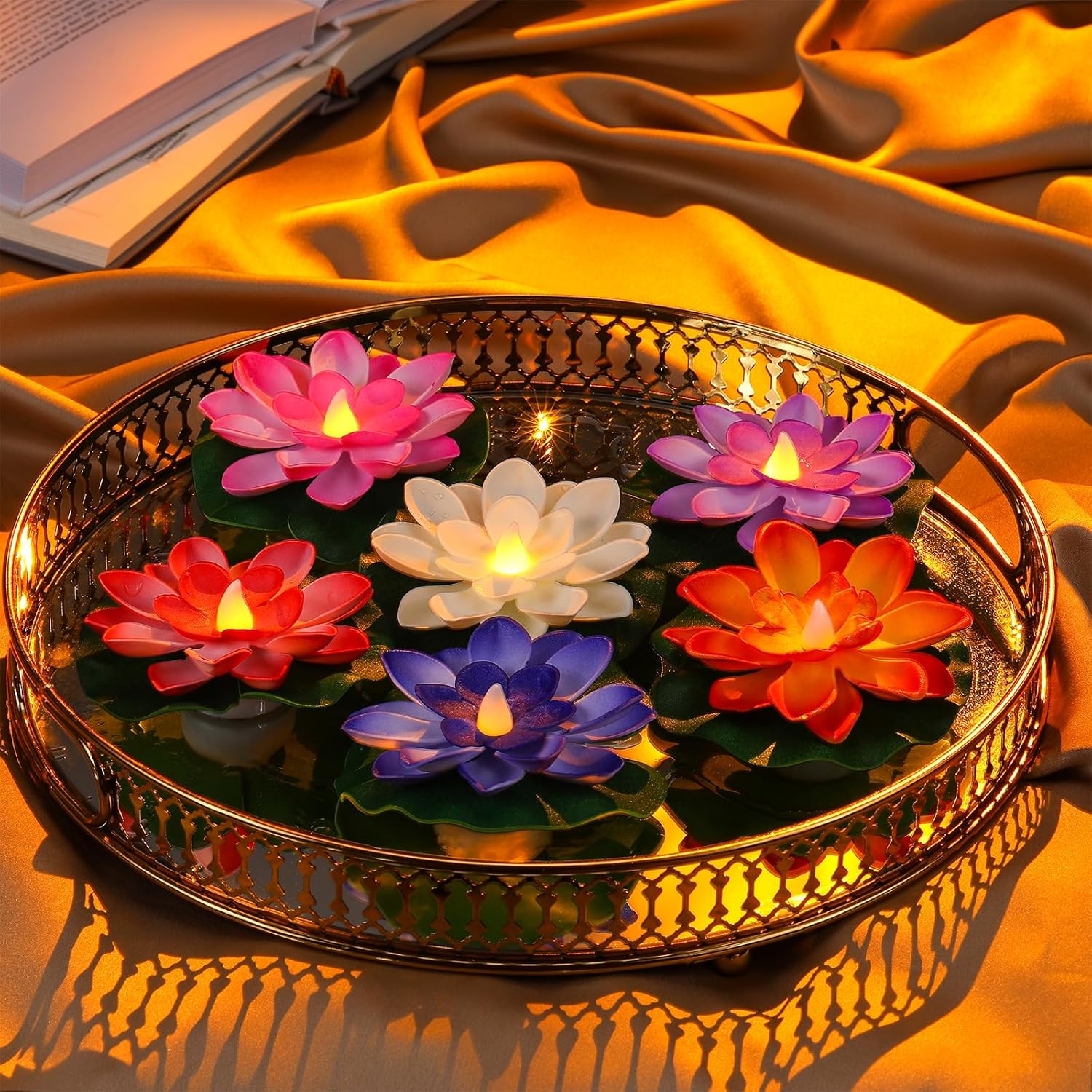 LED Lotus Floating Candles Set of 6