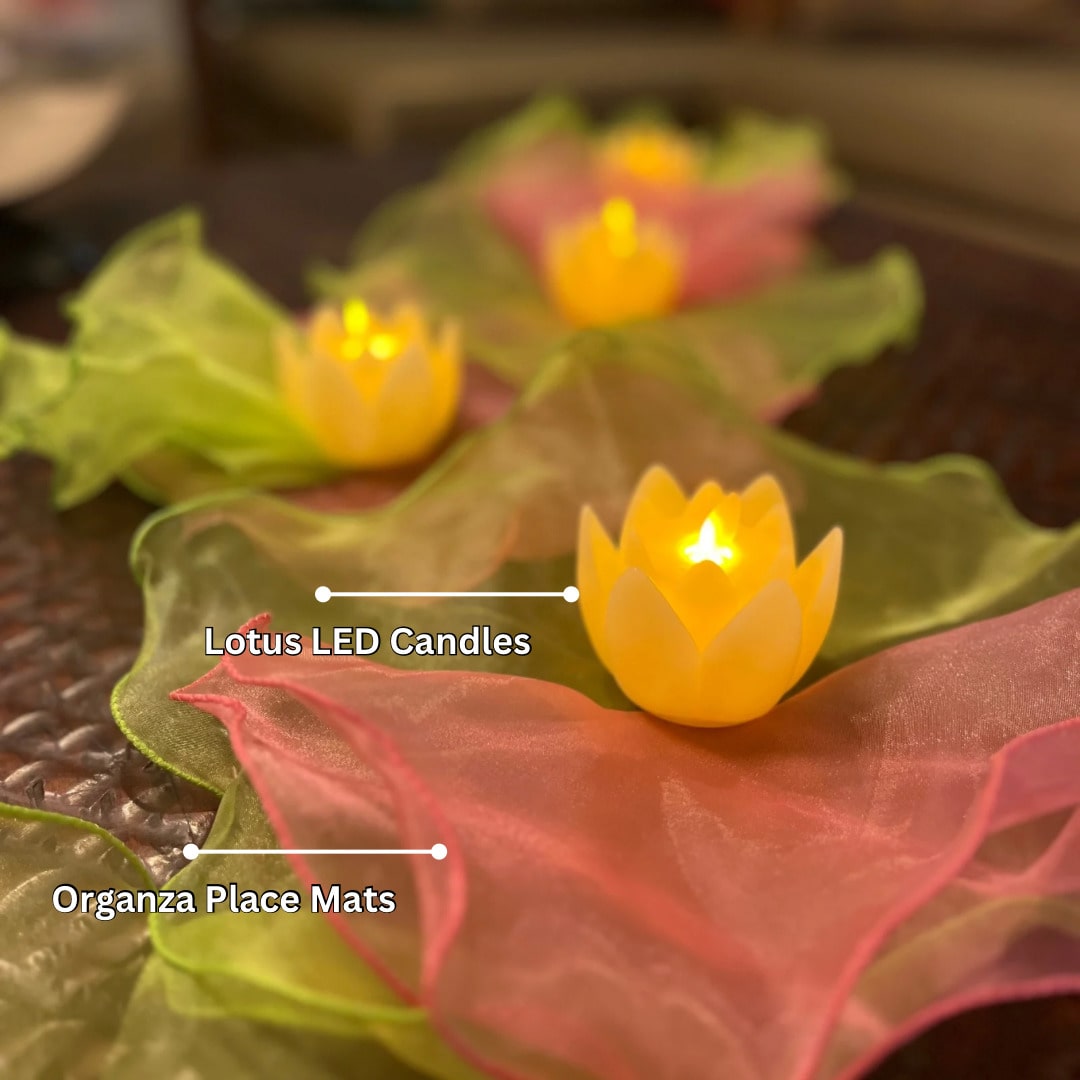 Organza Place Mats + Lotus LED Candles Set