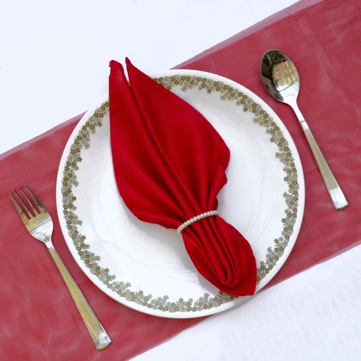 Red Dinner Napkins - Floral Art by Nandini (A unit of R S creations and designs)