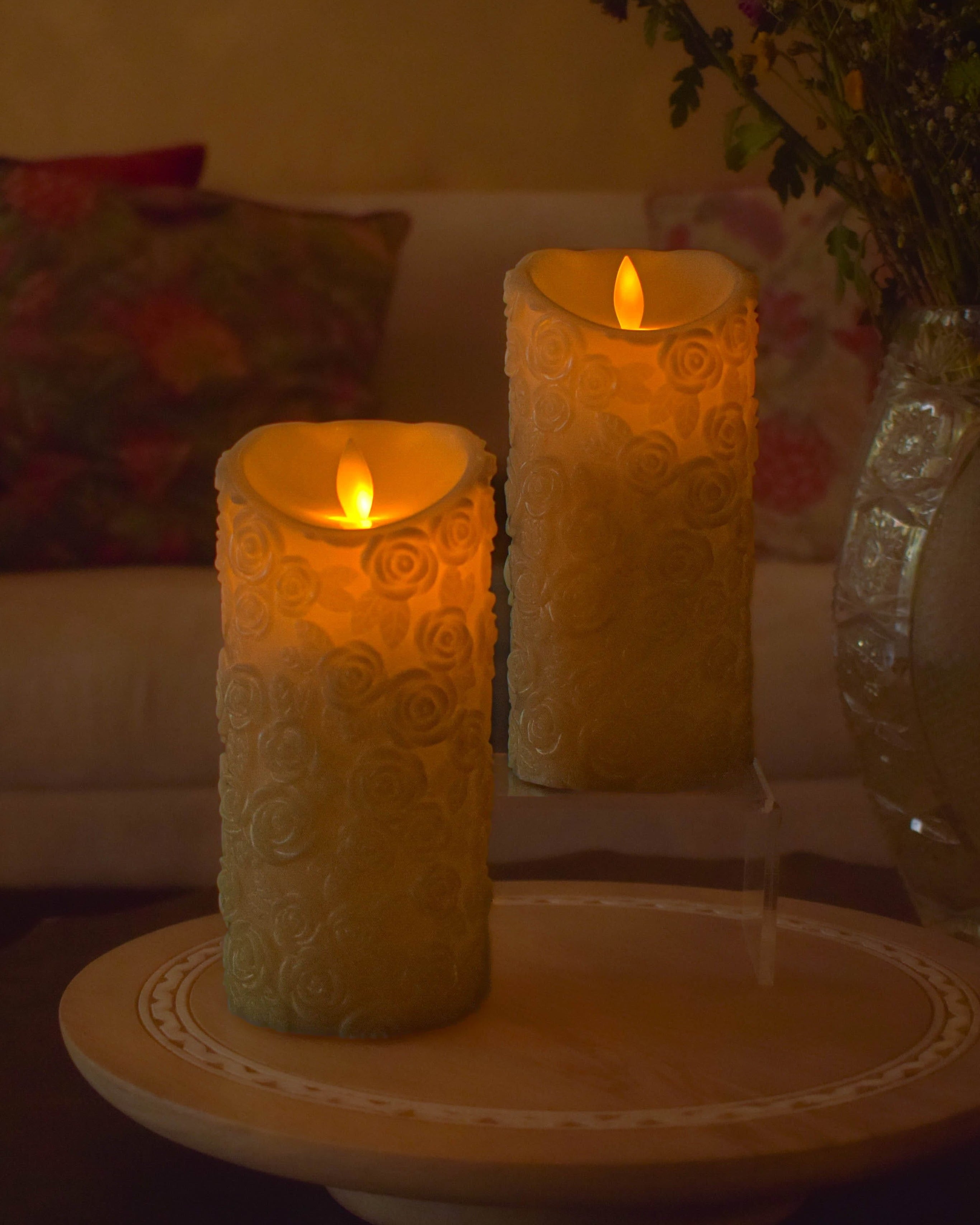 Flower Embossed LED Candle (7inch height)
