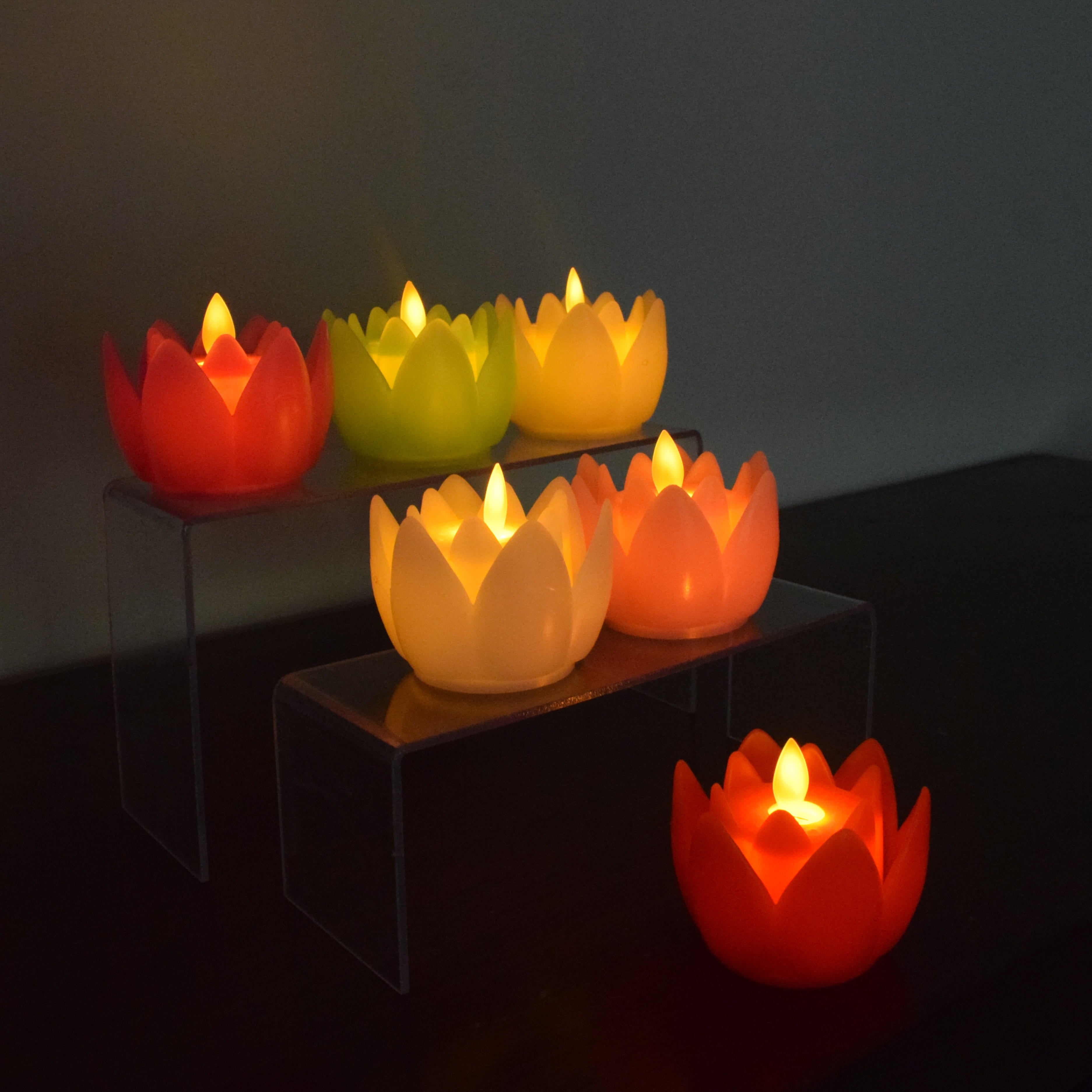 Colourful Lotus LED Candles Set of 6