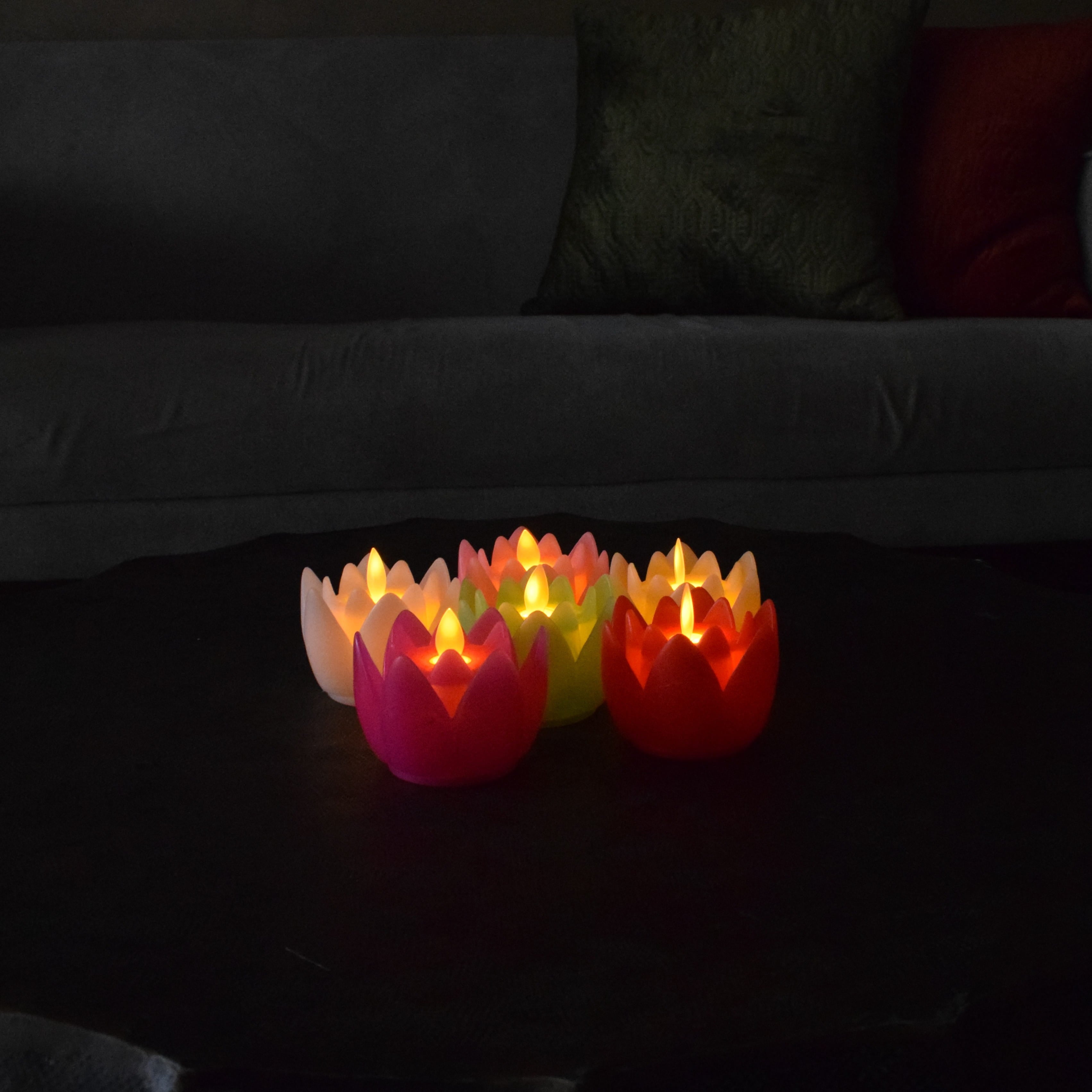 Colourful Lotus LED Candles Set of 6