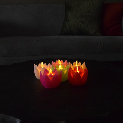 Colourful Lotus LED Candles Set of 6