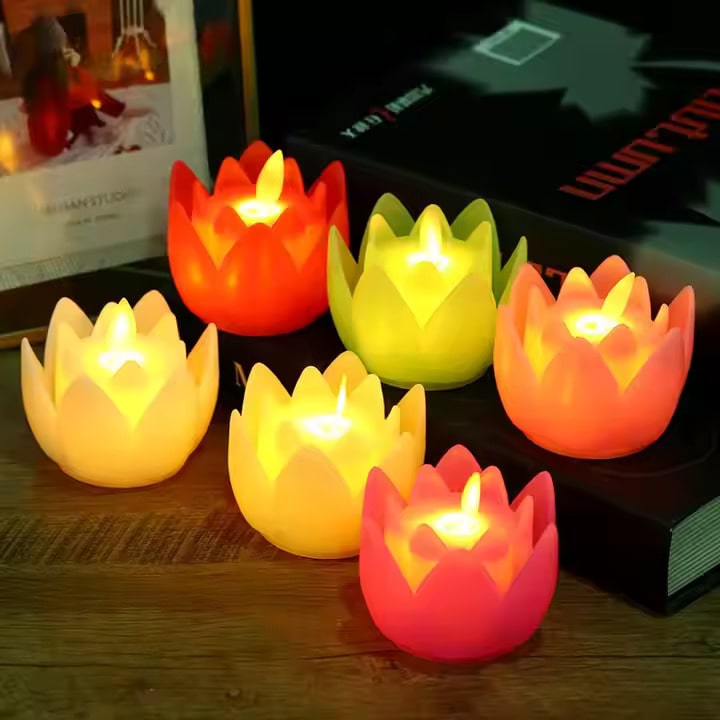 Colourful Lotus LED Candles Set of 6