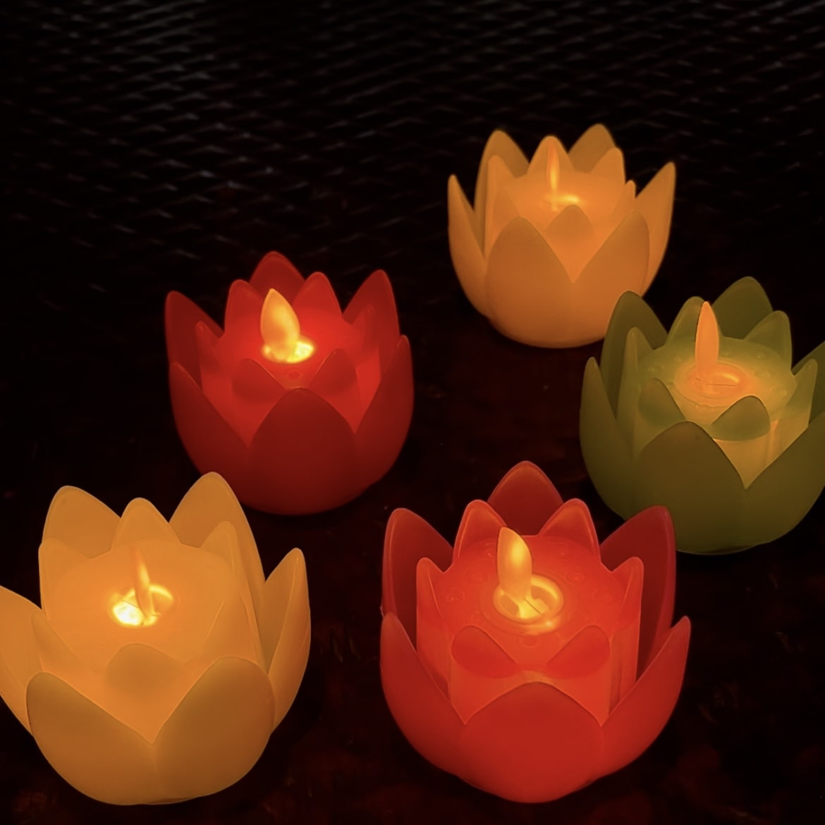 Colourful Lotus LED Candles Set of 6 (Flickering Flame)