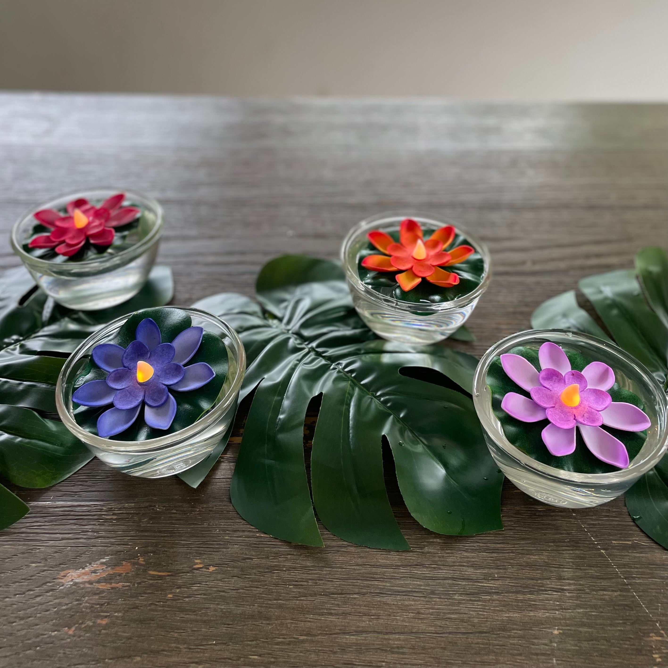 Monstera Leaves + LED Floating Lotus Candles Set