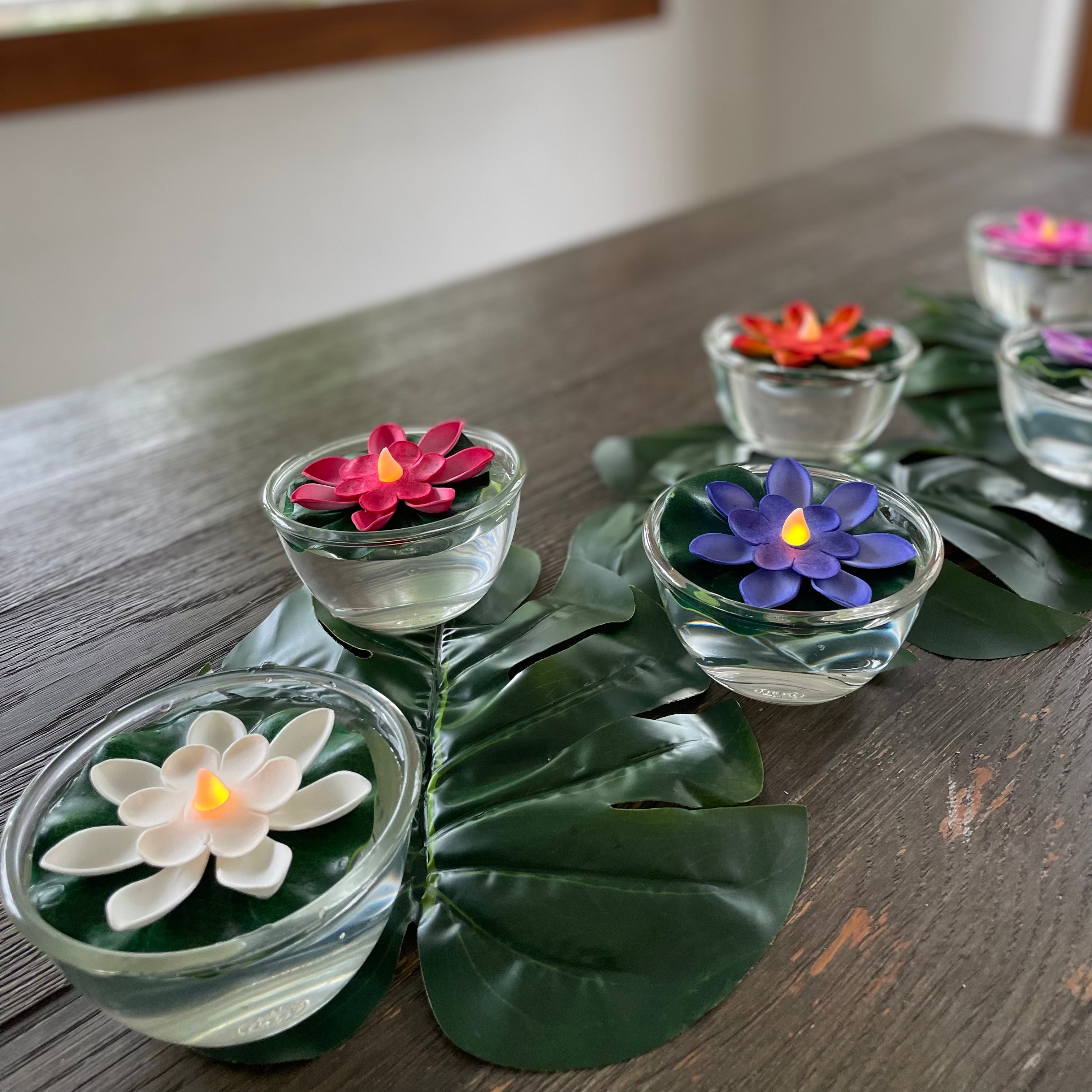 Monstera Leaves + LED Floating Lotus Candles Set