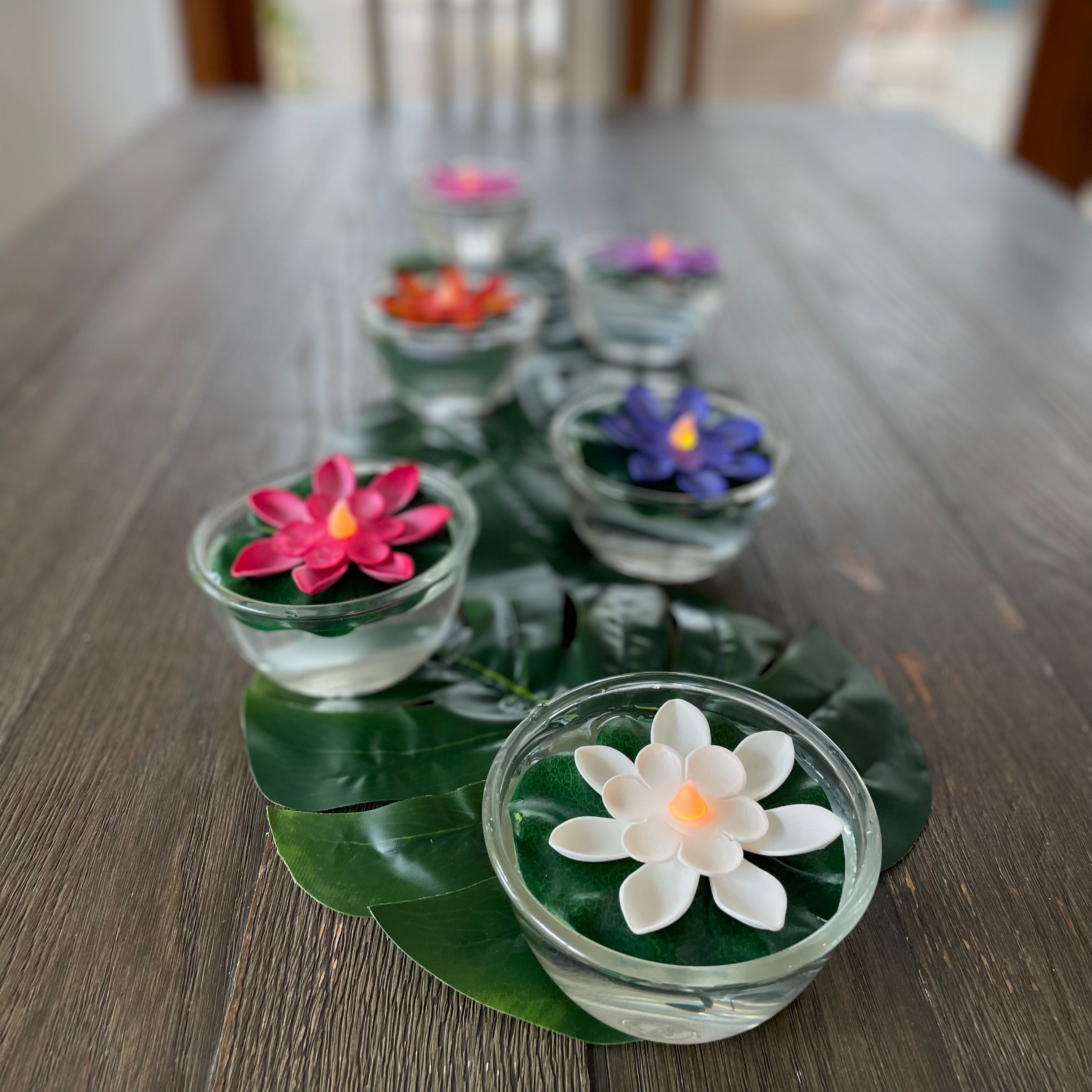 Monstera Leaves + LED Floating Lotus Candles Set