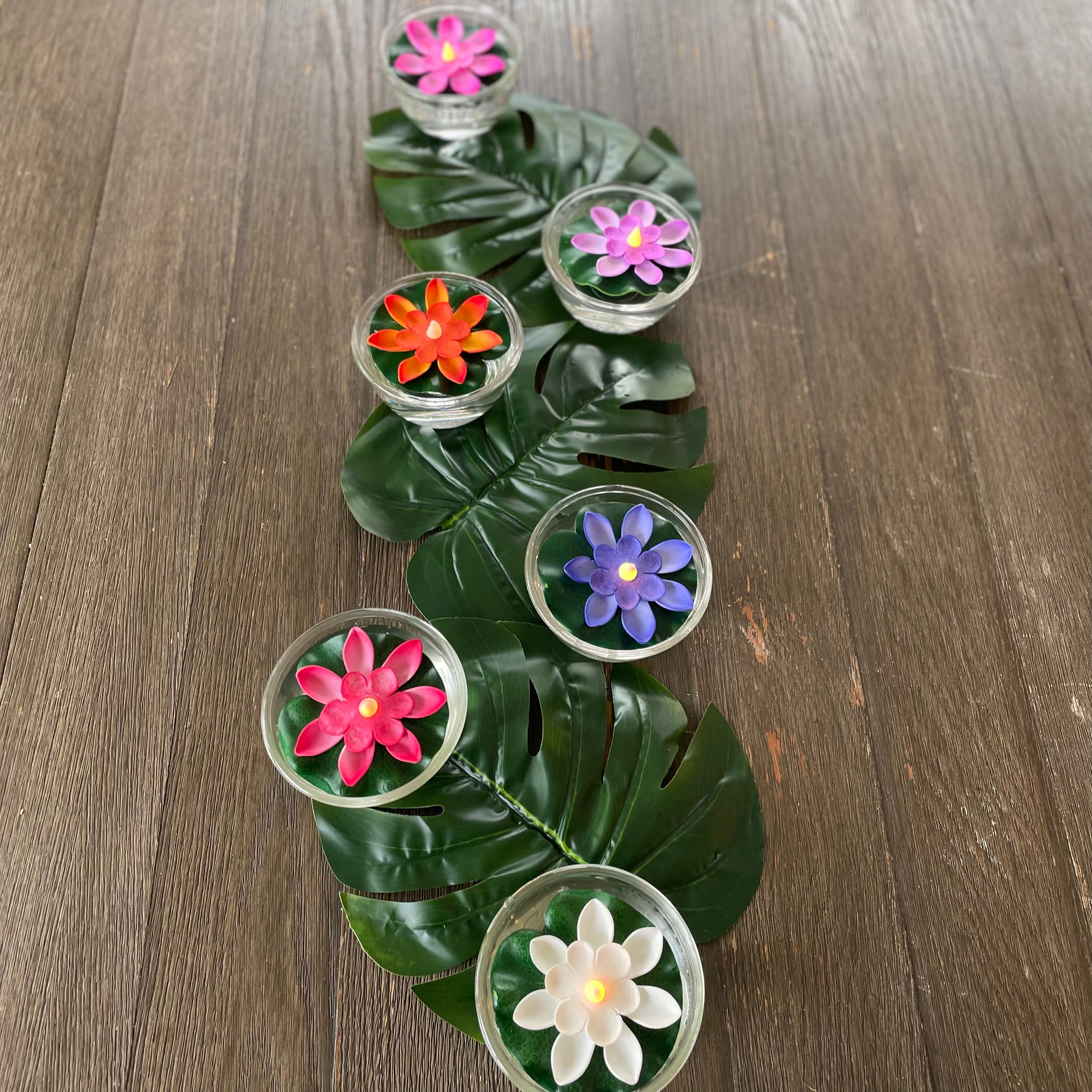 Monstera Leaves + LED Floating Lotus Candles Set