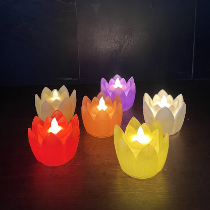 Colourful Lotus LED Candles Set of 6 (Non Flickering Flame)