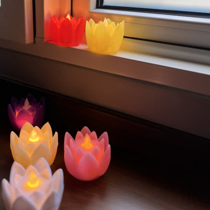 Colourful Lotus LED Candles Set of 6 (Non Flickering Flame)