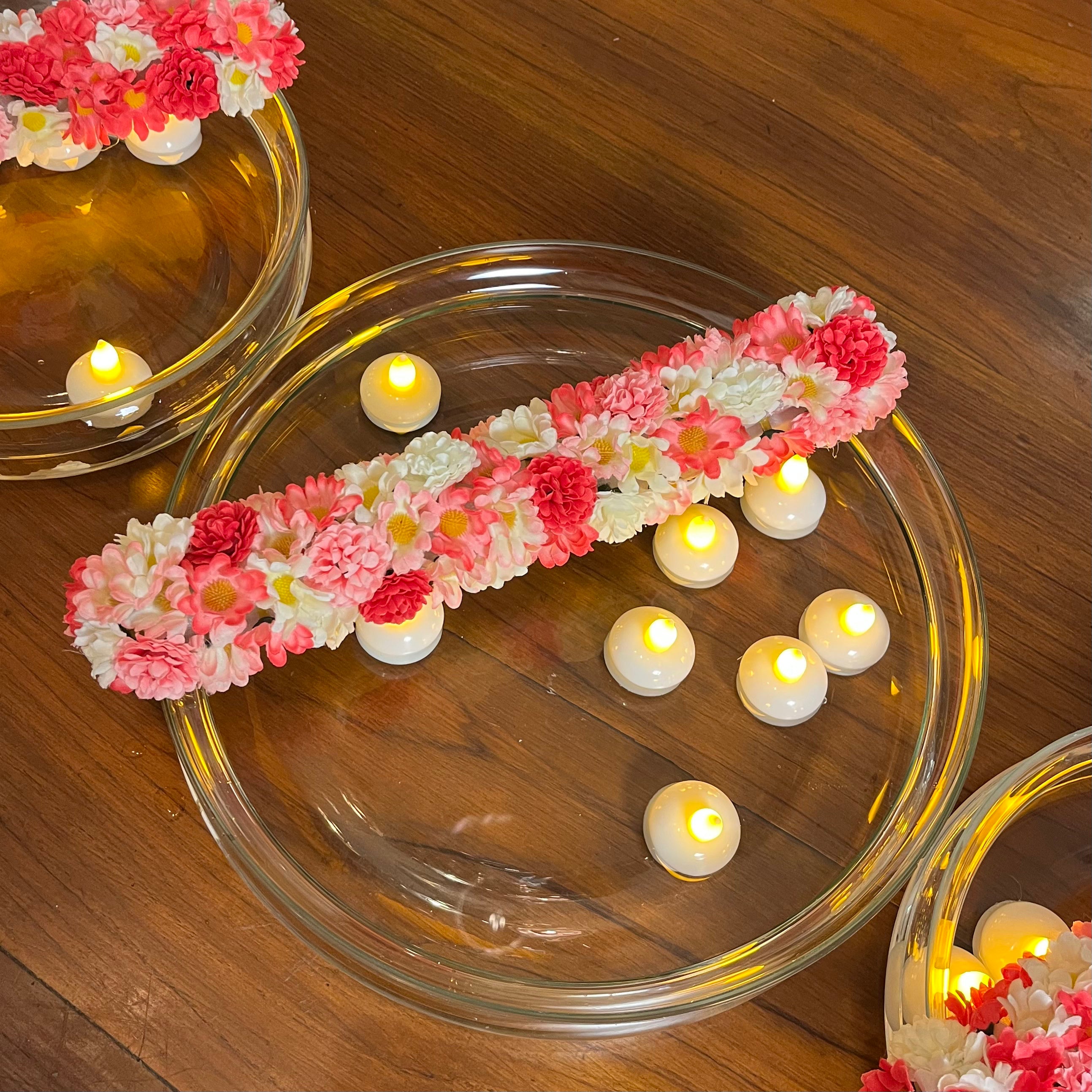 Glass Urli with Artificial Flowers and LED Floating Candles