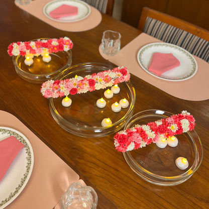 Glass Urli with Artificial Flowers and LED Floating Candles