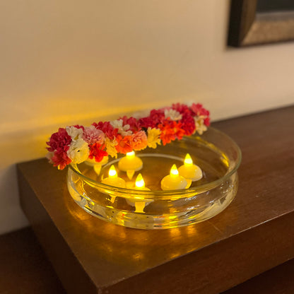 Glass Urli with Artificial Flowers and LED Floating Candles