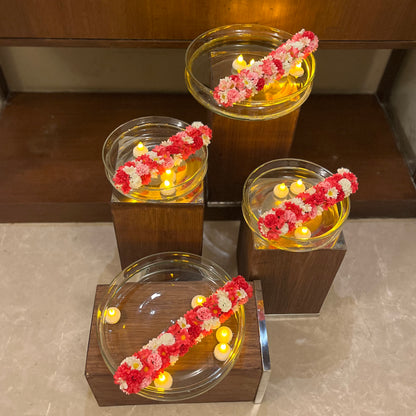 Glass Urli with Artificial Flowers and LED Floating Candles