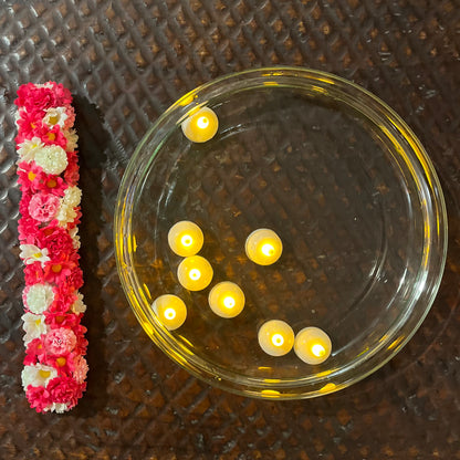 Glass Urli with Artificial Flowers and LED Floating Candles