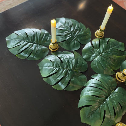 Monstera Leaves + LED Candles Set